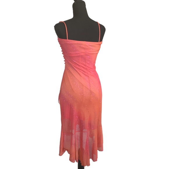 EUC Vintage Taboo women's hot orange pink sparkling fishtail midi dress S - Picture 5 of 16